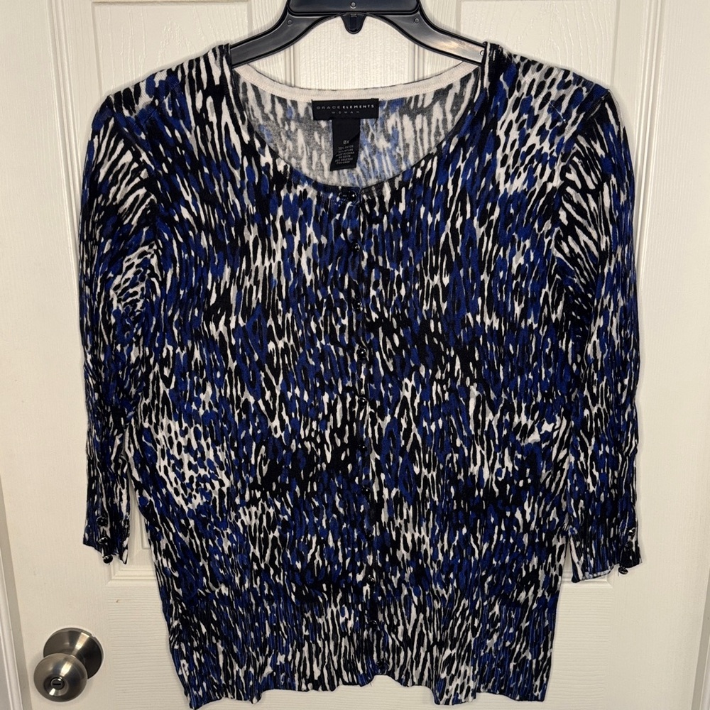 Grace Elements Blue and Black Patterned Cardigan